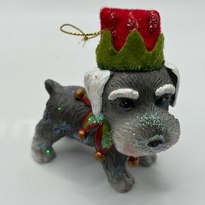 Dog Lovers Christmas Decorated Puppy Pup Ornament Sparkly Schnauzer Santa Hat
